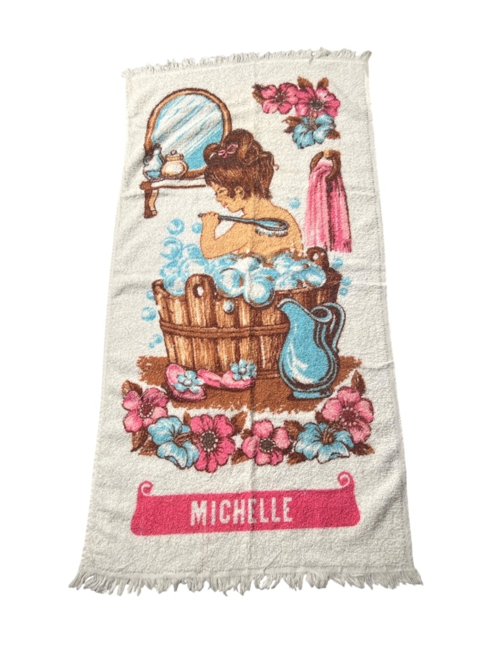 Vintage 70's/80's Wabasso Inc. Personalized Michelle Woman Bathing Fringed Towel